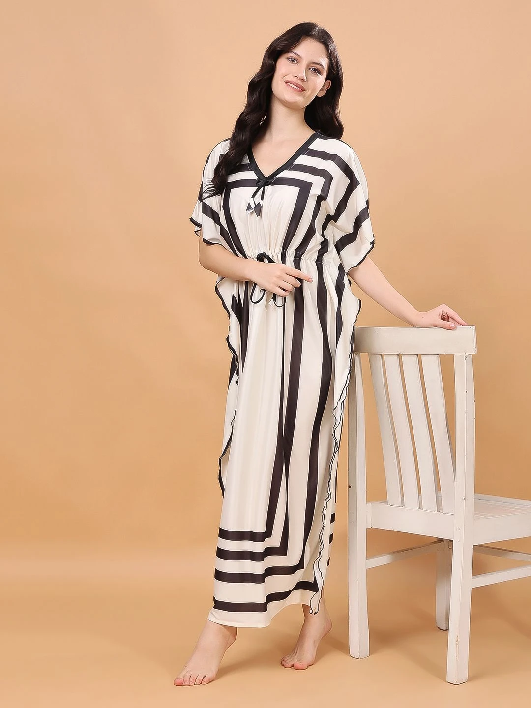 Pack of 1 (Free Size- S to XXL) Satin Kaftan Nighty /Honeymoon Nighty/Nightdress/Sexy Nighty/Baby doll Nighty/Kaftan