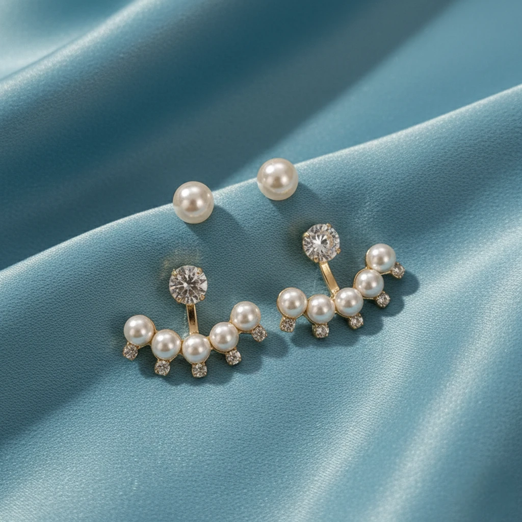 Blisskart Trendy White Pearl & CZ Stone Gold-Plated Ear Jacket Earrings for Women & Girls (1 Pair)