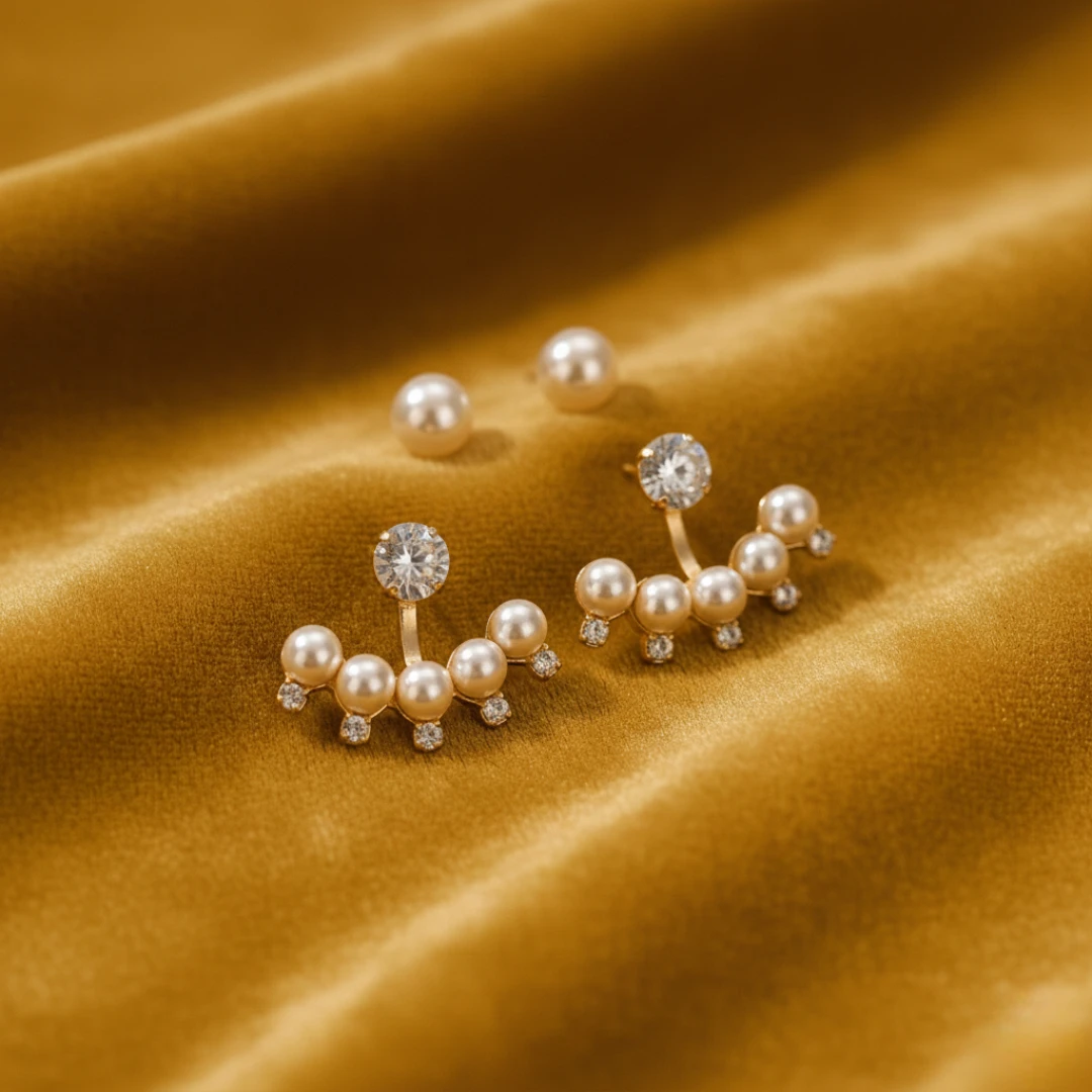 Blisskart Trendy White Pearl & CZ Stone Gold-Plated Ear Jacket Earrings for Women & Girls (1 Pair)