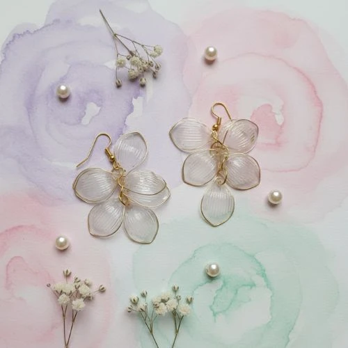 BLISSKART Ethereal Blossom: Handcrafted Translucent Petal Drop Earrings (1 Pair)