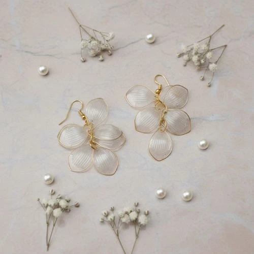 BLISSKART Ethereal Blossom: Handcrafted Translucent Petal Drop Earrings (1 Pair)