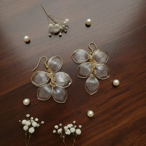 BLISSKART Ethereal Blossom: Handcrafted Translucent Petal Drop Earrings (1 Pair)