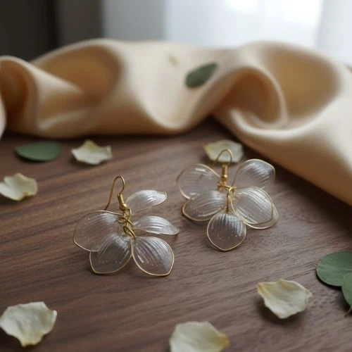 BLISSKART Ethereal Blossom: Handcrafted Translucent Petal Drop Earrings (1 Pair)