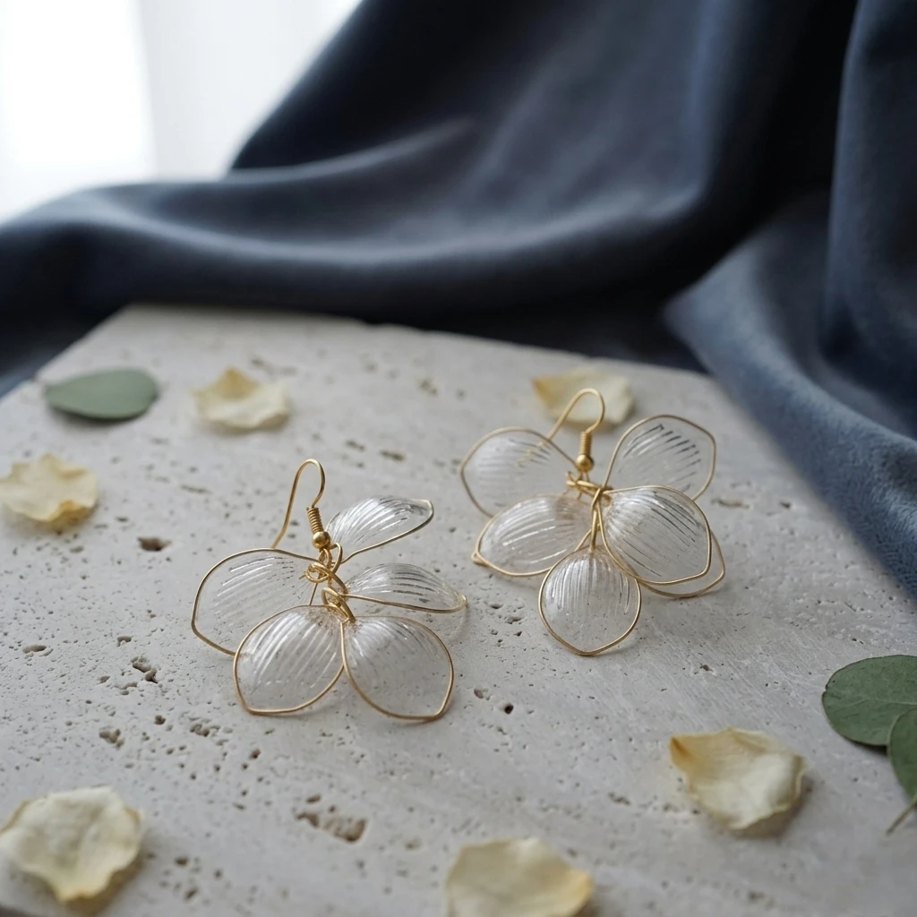 BLISSKART Ethereal Blossom: Handcrafted Translucent Petal Drop Earrings (1 Pair)