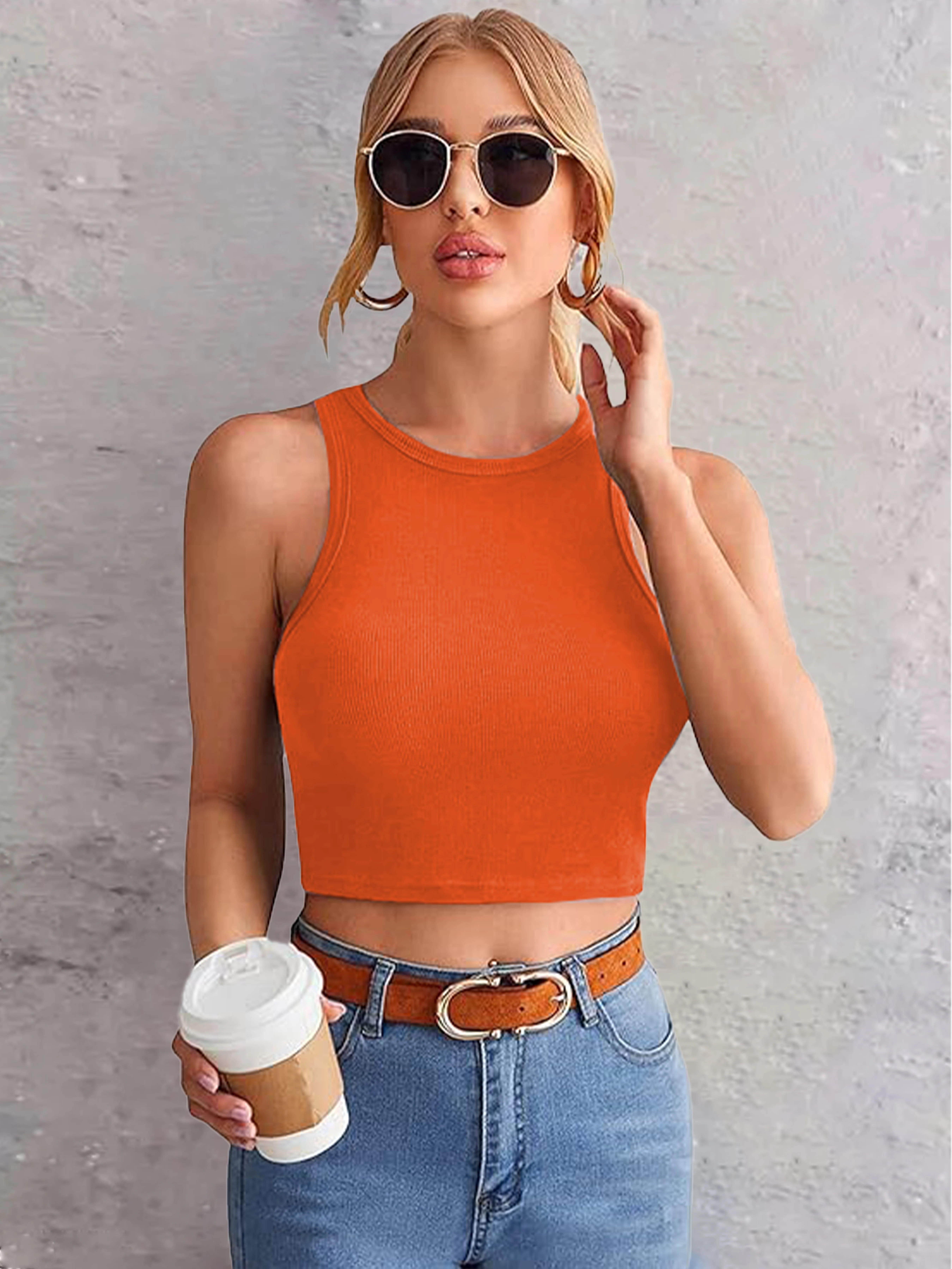 Women’s Stylish Crop Top Slim Fit Casual Party Wear Top Tank Top (Pack of 1)