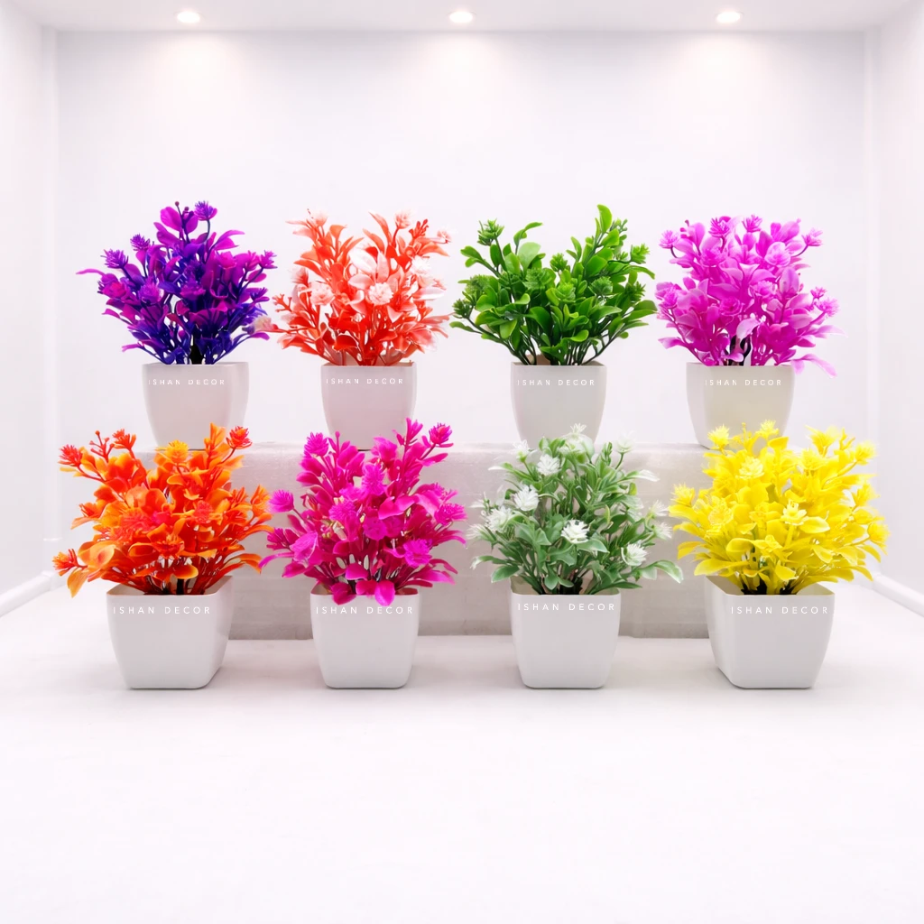 Ishan Decor Artificial Flower Pot Set | Colorful Decorative Plants for Home & Office Decor