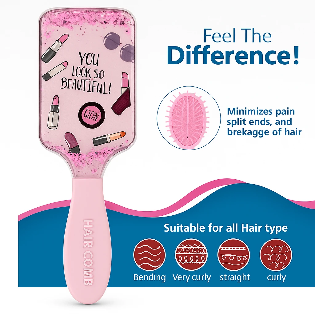 KALRA MAGIC PACK 1 Kids Air Cushion Hair Brush Soft Bristle Detangling Brush for Baby & Children | Cute Cartoon Pattern Girls Hairbrush | Anti-Static Gentle Scalp Massage | Lightweight Smooth Paddle Brush for Tangled Hair Travel Size (Square Shape)