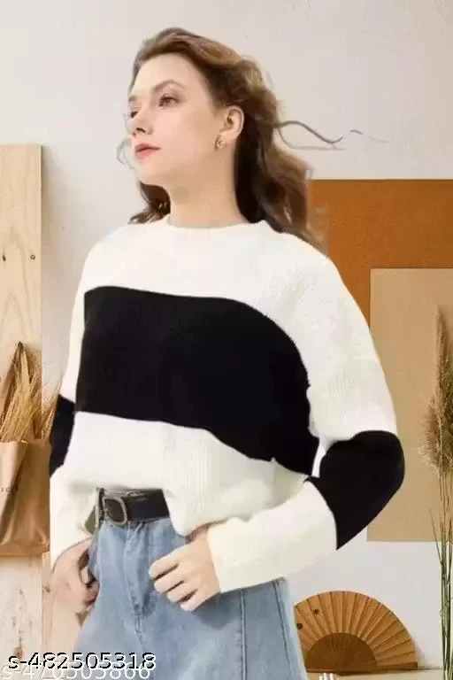 Women's Black & White Striped Knit Sweater