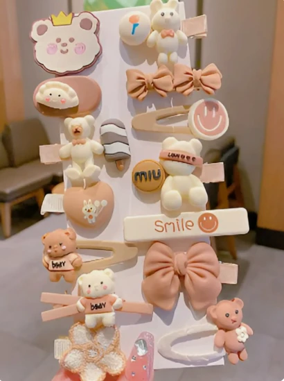 Cute Cartoon Hair Clip Set for Girls | Teddy Bear Bow Hair Clips | Kids Hair Accessories Combo