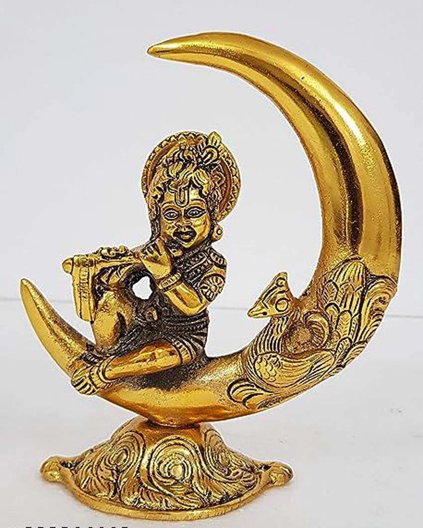 Heaven Decor Krishna On Moon Playing Basuri god idol decorative murti