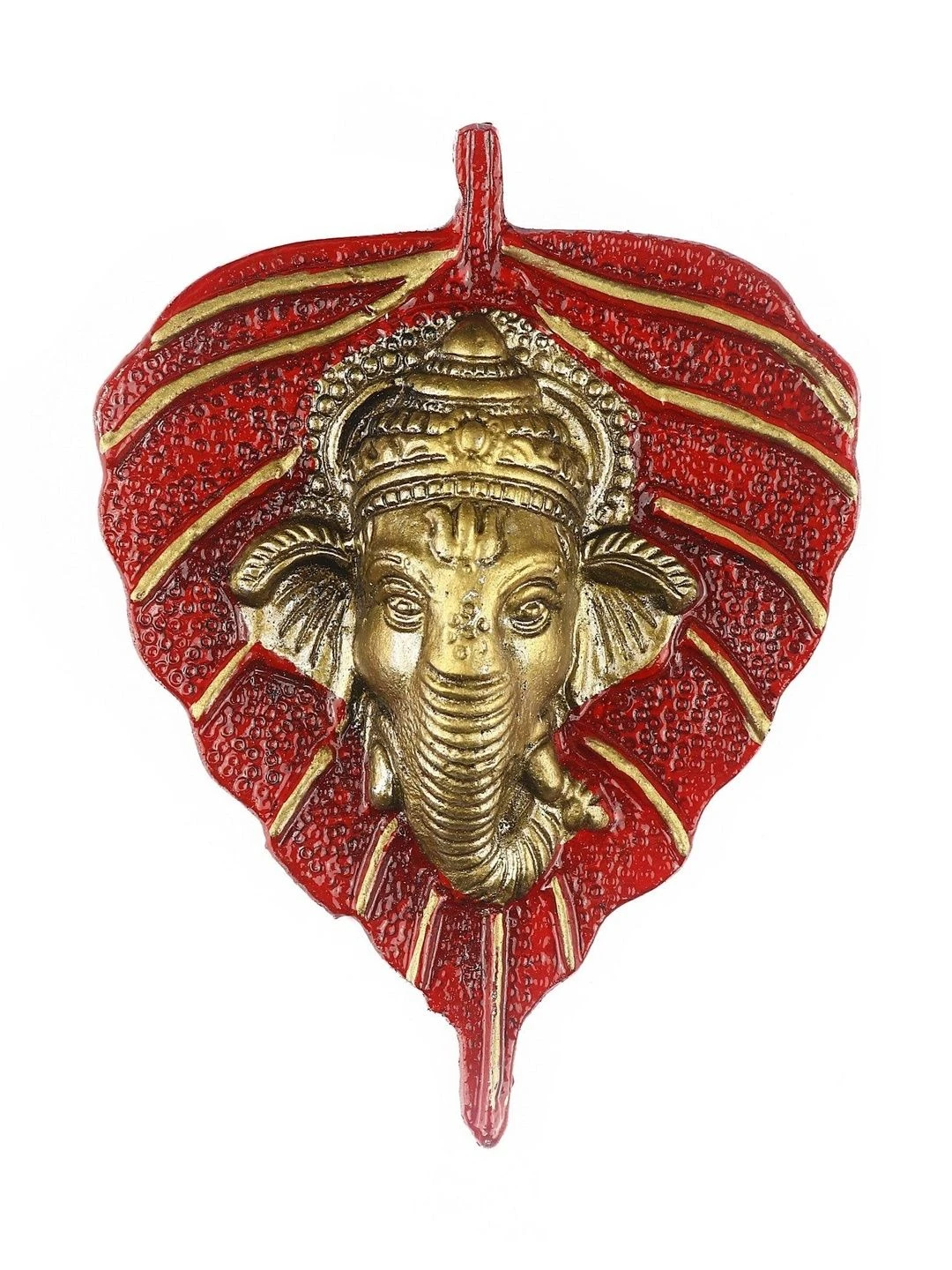 Heaven Decor Red Peepal Leaf Gaenesh god idol decorative murti wall hanging