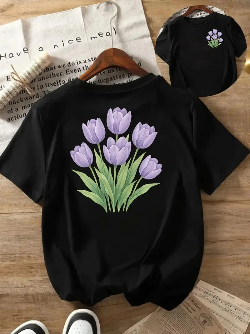 Women Black Back Printed T-shirt